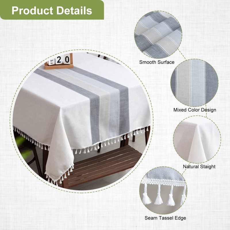 SUNBEAUTY Grey Table Cloths Rectangular Cotton Linen Table Cloth Wipeable