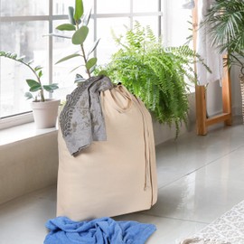 LFH Home Large Canvas Heavy Duty Cotton Laundry Bag Stylish Drawstring Closure With Carrying Handle bag for Dirty Clothes Organizer Camp Travel Vacation Home Hotel & Multi Use - 28x40 Inch - Natural