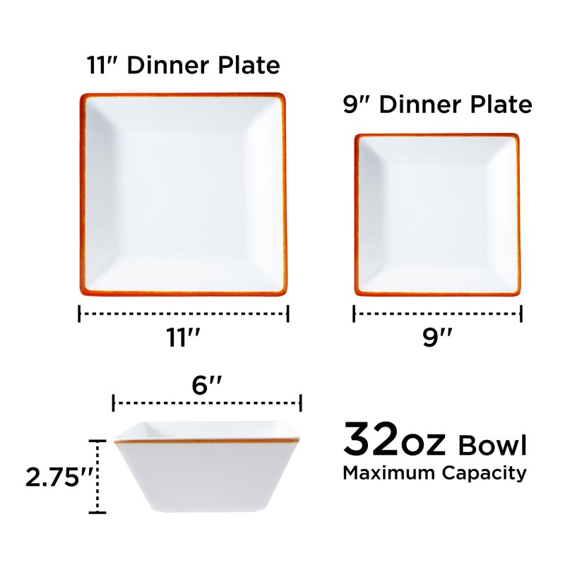 TP 12-Piece Melamine Dinnerware Sets, Plates and Bowls Dishes Set