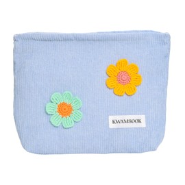 KWAMSOOK Sky Flower Makeup Bag For Women - Corduroy Cosmetic Bags Ladies Tote Bag, Women's Pencil Case, Handmade Makeup Organizer with Zipper, Yellow
