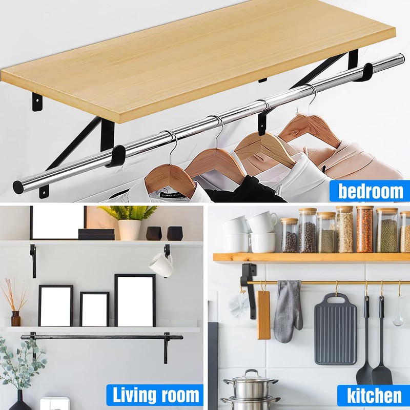 Pisman Adjustable Closet Rod Bracket Heavy Duty,Shelf Bracket with Rod