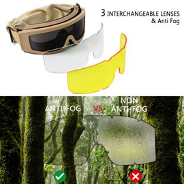 SPOSUNE Military Airsoft Tactical Goggles with 3 Interchangeable Lens for Men Women Shooting Combat Ballistic Motorcycle