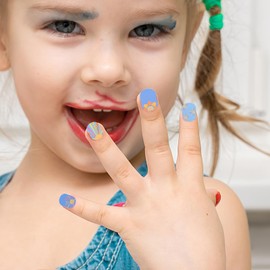 NOLITOY 8 Sheets Press on Nails Grils Children Fake Artificial False Nail Tips Pre Glue Full Cover Short Acrylic Nails for Girls Kids Nail Art Decoration