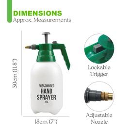 1.5L Pressurised Hand Sprayer - Pump Action Garden Preassure Sprayer with Lockable Trigger and Adjustable Nozzle