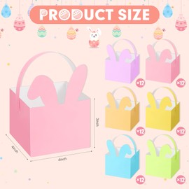 Kolldenn 72 Pcs Easter Bunny Candy Boxes with Handle, Easter Basket Containers, Candy Goody Cookie Box for Easter, Easter Boxes for School Classroom Party Favor