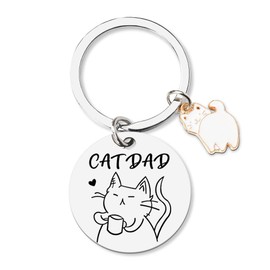 Cat Dad Keychain gifts for Men Boys Funny gifts for Dadddy Father Day Gifts Best Cat Dad Ever gifts for Pet Cat Lovers Owners Friends Boyfriend Christmas Birthday Gift Key Ring