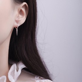 SLUYNZ Sterling Silver Spike Small Hoop Earrings for Women Geometric Hoop Earrings Huggie (A-Silver)