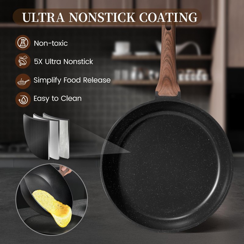 Kikcoin 16Pcs Pots and Pans Set Nonstick Ceramic Cookware Sets