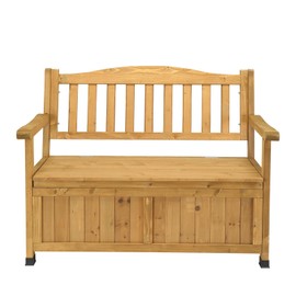 Cedar Wood Deck Box Bench, Storage Box with Backrest Armrest, All-Weather Yard Container Furniture for Tools, Toys, Outdoor Storage Bench Deck Box w/Seat for Backyard, Porch, Patio (Bright Yellow)