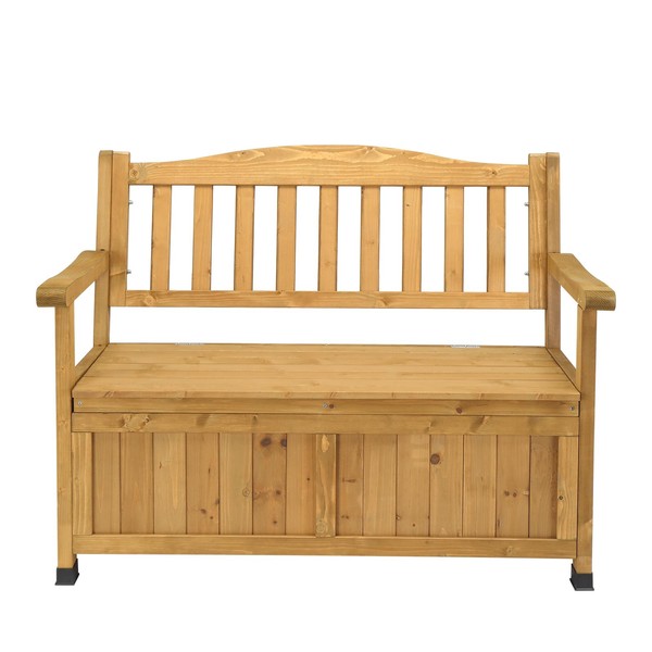 Cedar Wood Deck Box Bench, Storage Box with Backrest Armrest,