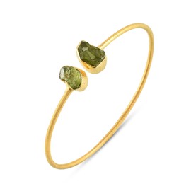 MANILATA Natural Raw Peridot Cuff Bracelet, Healing Crystal Cuff Bracelet, Bangle Bracelet, Rough Gemstone Bracelet, Jewelry For Woman (Gold Plated)