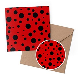 1 x Greeting Card & 10 cm Round Sticker Set - Red & Black Pattern Dots - Birthday Thank You Friend Lover Fan Mum Dad Kids #51853