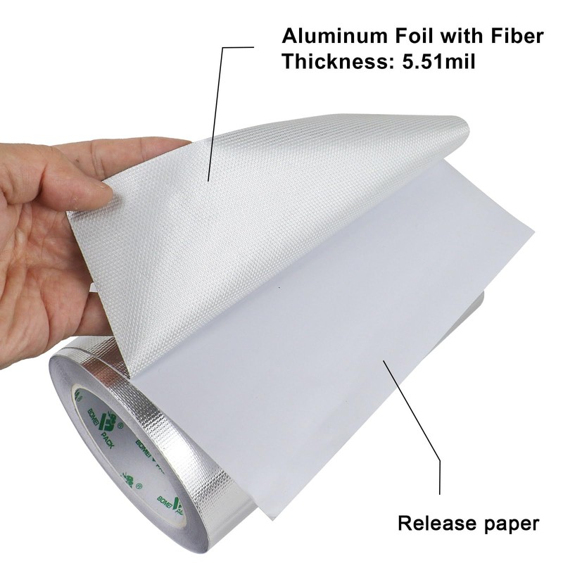 BOMEI PACK Adhesive Aluminum Foil Heat Shield Tape Barrier, Fiberglass