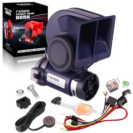 FARBIN Air Horn for Car, Train Horn for Trucks, Loud 12v Car Horn Kit with Relay Harness and Switch Button (blue horn with button, 12v)