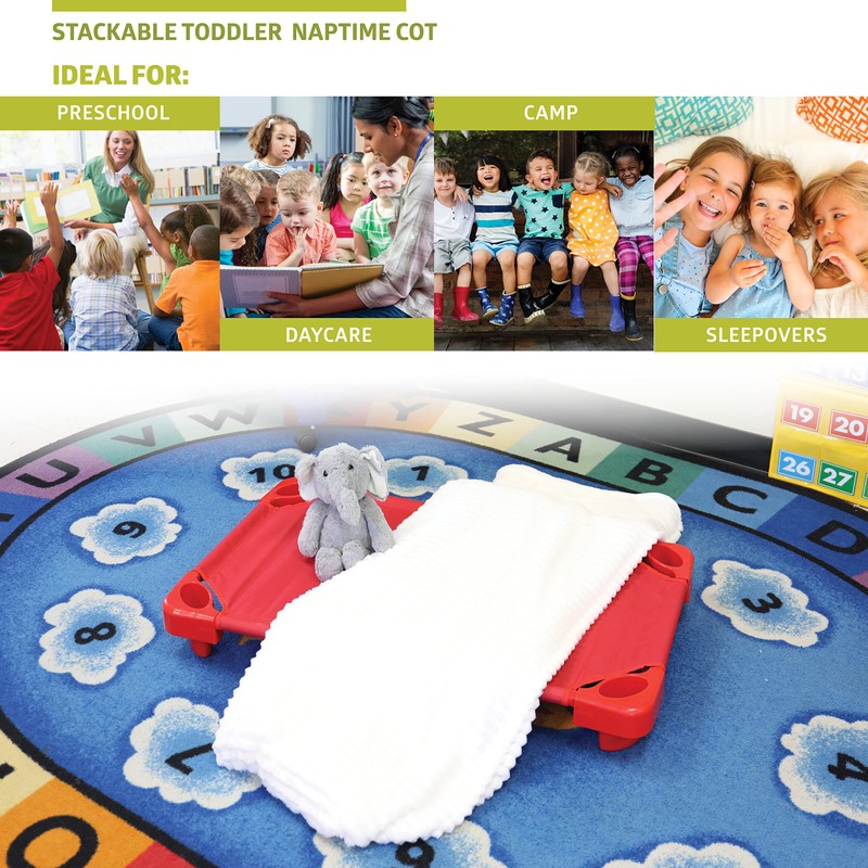 Pearington Stackable Toddler Naptime Cot, Red (Set of 5)