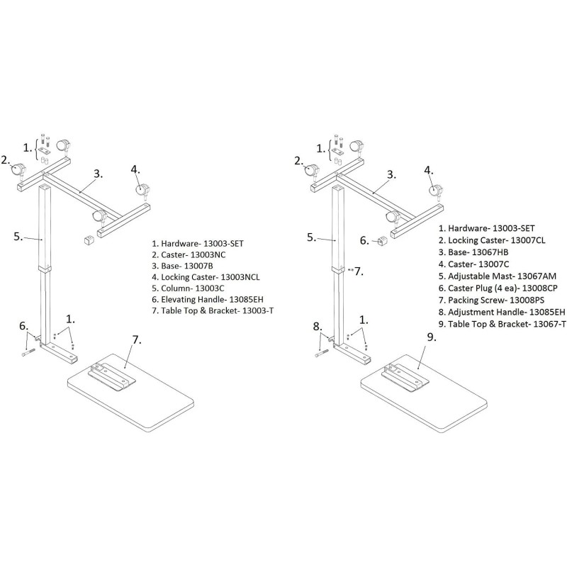 Drive Medical 13003 Non Tilt Top Overbed Table with Wheels,