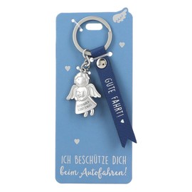 Depesche 11770-011 Guardian Angel Keyring Metal Lucky Charm with Loving Message and Faux Leather Strap, Blue