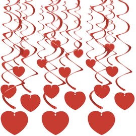 Spiral Garland, Red Heart Wedding Spiral Garlands, Ceiling Hangers, Hanging Ceiling Decoration, Hanging Decoration for Birthday, Valentine's Day, Christmas Party, Pack of 18