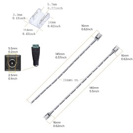 Seamless COB LED Strip Connector 2Pin Non-Waterproof IP20 Board-to-Board Gap-Free splicer PCB Wire-to-Board Jumper with 20AWG Extension Cord (10MM)