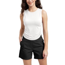 ODODOS Women's Side Ruched Muscle Tee PeachSoft Sleeveless Shirts Crew Neck Tank Tops, Milk White, Medium