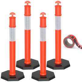 YITAHOME Delineator Post with Base, 4 Pack Traffic Delineator Posts with Reflective Collars, 45 inch Delineator Post Cones for Parking Lots, Road Safety, Construction Events
