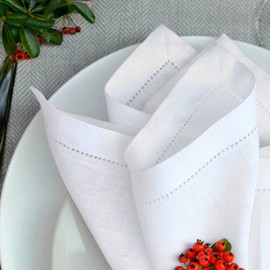 Linen & Cotton 4 x Elegant Festive Fabric Napkins Florence – 100% Linen, White (43 x 43 cm) Napkins Fabric Napkins Linen Napkins for Wedding Catering Home Kitchen Decoration Restaurant