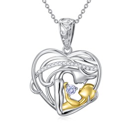 ROMANTICWORK Mother Gifts 925 Sterling Silver Mother Necklaces Mother and Child Love Heart Pendant Necklace Jewellery Mother's Day Christmas Gifts for Women Mother Daughter, Sterling Silver, No