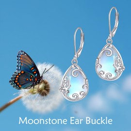 POPLYKE Tear Moonstone Leverback Earrings for Women 925 Sterling Silver Moonstone Dangle Jewellery for Sensitive Ears, Sterling Silver, Moonstone