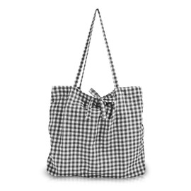 Energather Womens Tote Bags, Cotton Tote Shoulder Bag Large Tote Bags for Women and Girls, Lightweight Tote Handbags Shoulder Bag with Plaid Pattern for Shopping, Dating, Travel (black)