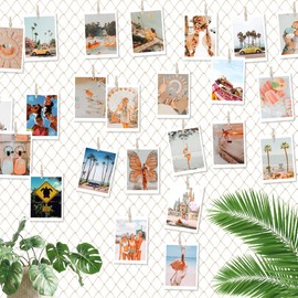 ecooe Decorative Net Photo Hanging Wall Decoration DIY Creative Picture Frame Collage Photo Wall, Size XL Fishing Net with 60 Wooden Pegs and 10 Traceless Nails Photo Hanging (120 cm x 150 cm)