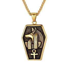 Suplight Ankh Cross Pendant Necklace for Men and Women, 18 K Gold Plated/Stainless Steel/Black Horus Eye/Anubis Anubis Anulet Chain Fashion Jewellery Accessory with Gift Box, Stainless Steel, No