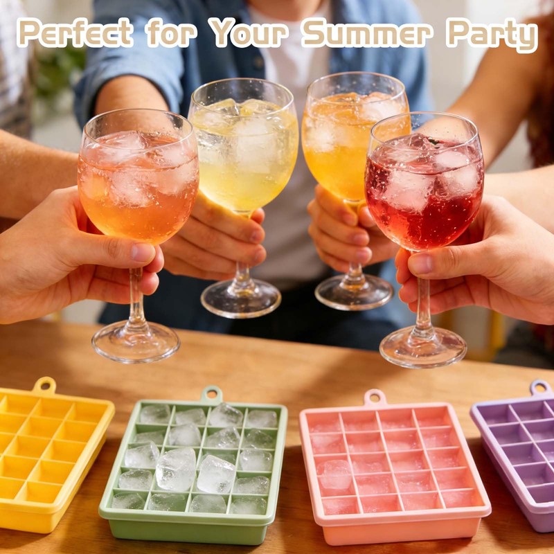 4Pc Silicone Ice Cube Tray with Lid, YUX-DTDSU Ice Cube
