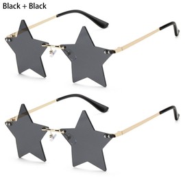 [Qicarkey] Rimless Star Sunglasses Trendy Women and Men Sunglasses Party Glasses Funny Pentagram Eyewear Decorative Glasses (Black)