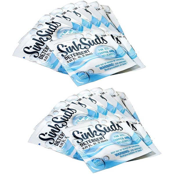 SinkSuds Travel Laundry Detergent Liquid Soap + Odor Eliminator for All Fabrics Including Delicates, Sink-Packets, 0.25 Fl Oz (Pack of 16)