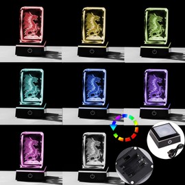 Crystal 3D Laser Engraved Gothic Dragon Figurines with Colorful LED Light Stand, Dragon Gifts for Women Western Dragon Statue Collectible Ornament