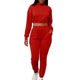 Mizoci Women's 2 Piece Outfits Lounge Jogger sets Long Sleeve Crop Top Pant Sweat Suit Tracksuit,Small,Red