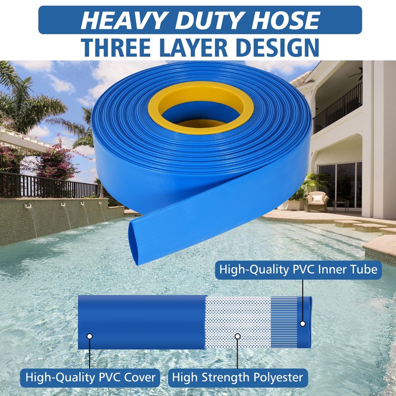 2" x 100 Ft Pool Backwash Hose, Blue Heavy Duty