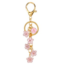 PATIKIL Initiale Buchstabenblumen-Schlüsselanhänger, Alphabet a Emaille-Charme Blumen-Schlüsselring Schlüsselhalter Tasche Handtasche Geldbörse Zubehör für Geburtstage, Valentinstag, Pink