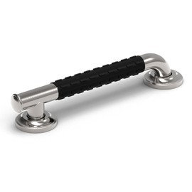 AmeriLuck Bath Safety Grab Bar, Asymmetrical Design with Anti-Slip Soft Grip, Stainless Steel ADA Compliant 500lbs Support (Brushed Nickel, 12in)