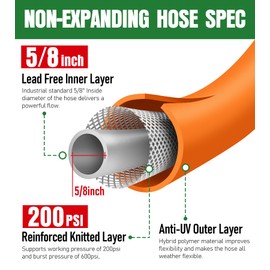 Heavy Duty Garden Hose 50ft, Non-Expanding Flexible Water Hose, Kink Resistant Lightweight Hybrid Hose, Leakproof Hose Male to Female Fittings