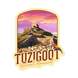 Die Cut Sticker Tuzigoot National Monument, Arizona, Citadel Sunset, Contour Vinyl Sticker 1 to 3 inches (Waterproof Decal for Cars, Water Bottles, Laptops, Coolers), Small
