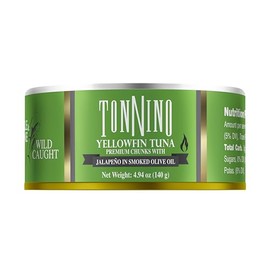 Tonnino Tuna Fish Yellowfin Pole&Line – Premium chuncks with Jalapeno in Smoked Oilve Oil – Pack of 12 – Alternative to Salmon – Protein Snacks – Ready to Eat Meals in Can