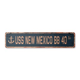 USS New Mexico BB 40 Vintage Plastic Street Sign us Navy Ship Veteran Sailor Gift | Indoor/Outdoor | 24" Wide
