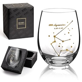 Aquarius Wine Glass Aquarius Zodiac Gifts for Women Men 20oz,Aquarius Stemless Wine Glasses,Constellation Glass Define Design Zodiac Sign,Horoscope Gifts, Astrology Gifts for Women Men
