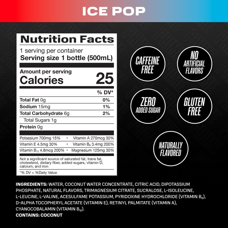 PRIME Hydration ICE POP, Sports Drinks, Electrolyte Enhanced for Replenishing