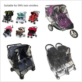 Universal Rain Cover for Twins, Double Pram, Siblings Buggy, Foldable, Lightweight, with Viewing Window, Zip, for Prams, Baby, Dustproof, Windproof, Wind Protection