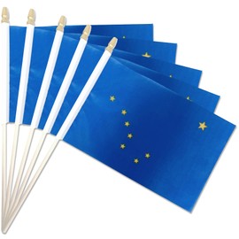 Pack of 20, Handheld Alaska Flags 5x8 Inch - Small State of Alaska AK Flags on Wood Sticks with Spear Top, Mini Alaskan Flag for Elections, Patriotic Decorations, Independence Day Celebrations