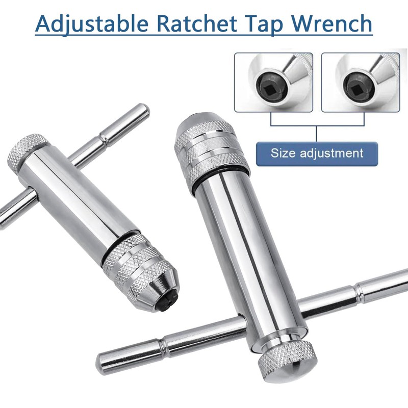 Gasea 2Pcs Adjustable T-Handle Ratchet Tap Wrench Set for M3-M8