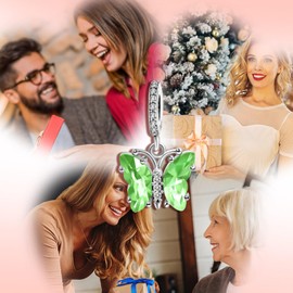 Amieween 925 Sterling Silver Charms St Patrick's Day Butterfly Green Gemstone Leaf Clover Friendship Shuf Potted Plant Cactus Green Gemstone Charm Bead for Women Bracelets, Silver, Cubic Zirconia