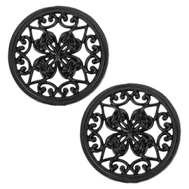 SUMTree 6.8" Heavy Duty Round Cast Iron Trivet, Decorative Heavy Duty Hot Pot Holder Mat, Vintage Flower Pattern Cast Iron Trivet with Rubber Pegs for Kitchen Dining Table